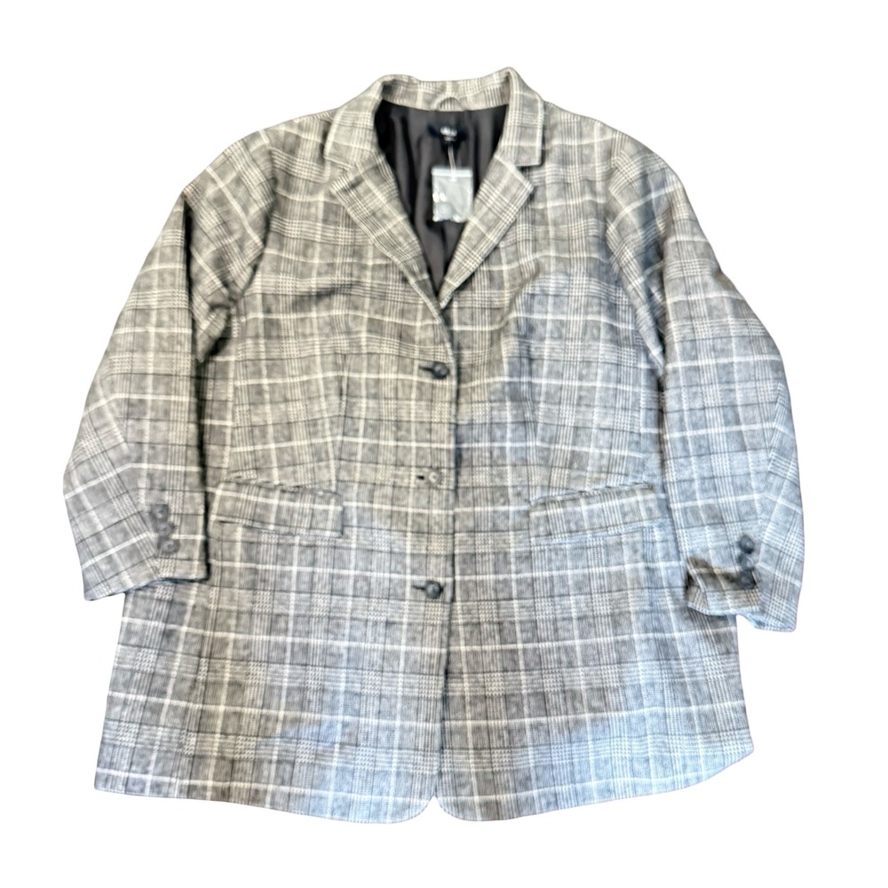 Ellos Plaid Blazer Womens 28 Gray Wool Blend Long Sleeve Career Jacket Academia